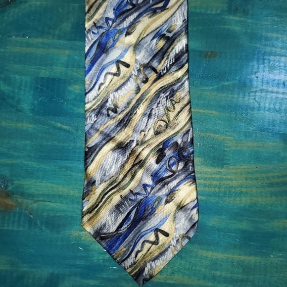 Blue, Cream Printed Tie New - Picture 1 of 6